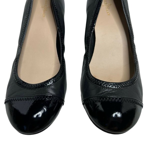 Cole Haan ELSIE Black Patent Leather Cap Toe Slip On Wedge Heel Shoe Size 9B - Picture 7 of 9
